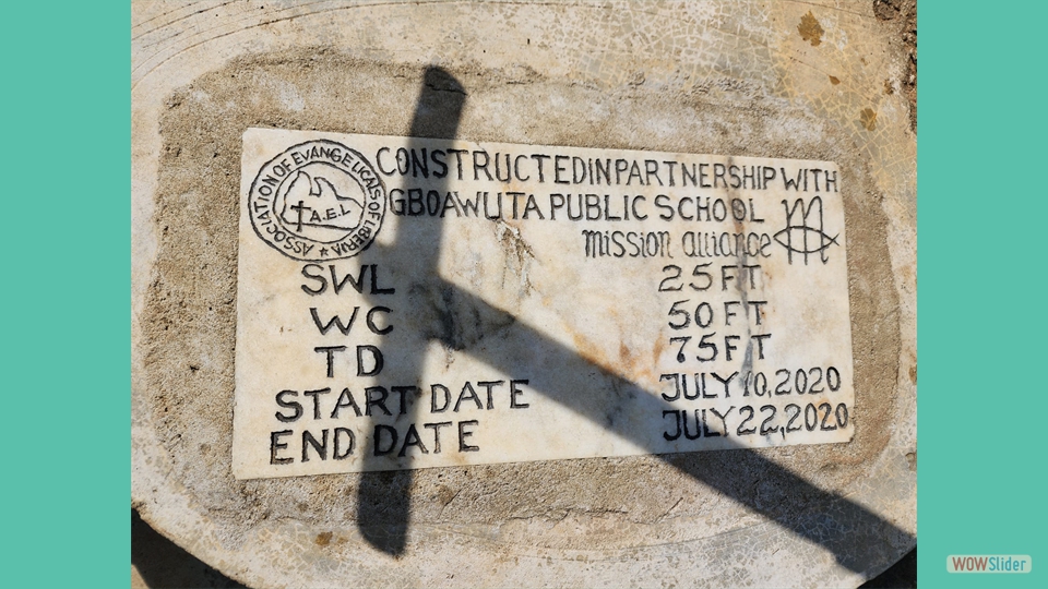 Handpump for the Gboawuta public school was constructed by this group